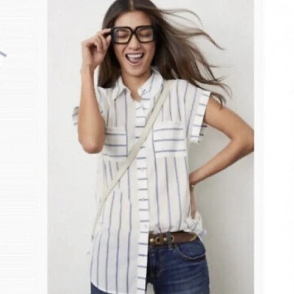 CABI Cruise Button Up Tunic Blouse White/Blue Sz M #5808 NWOT - Picture 1 of 5